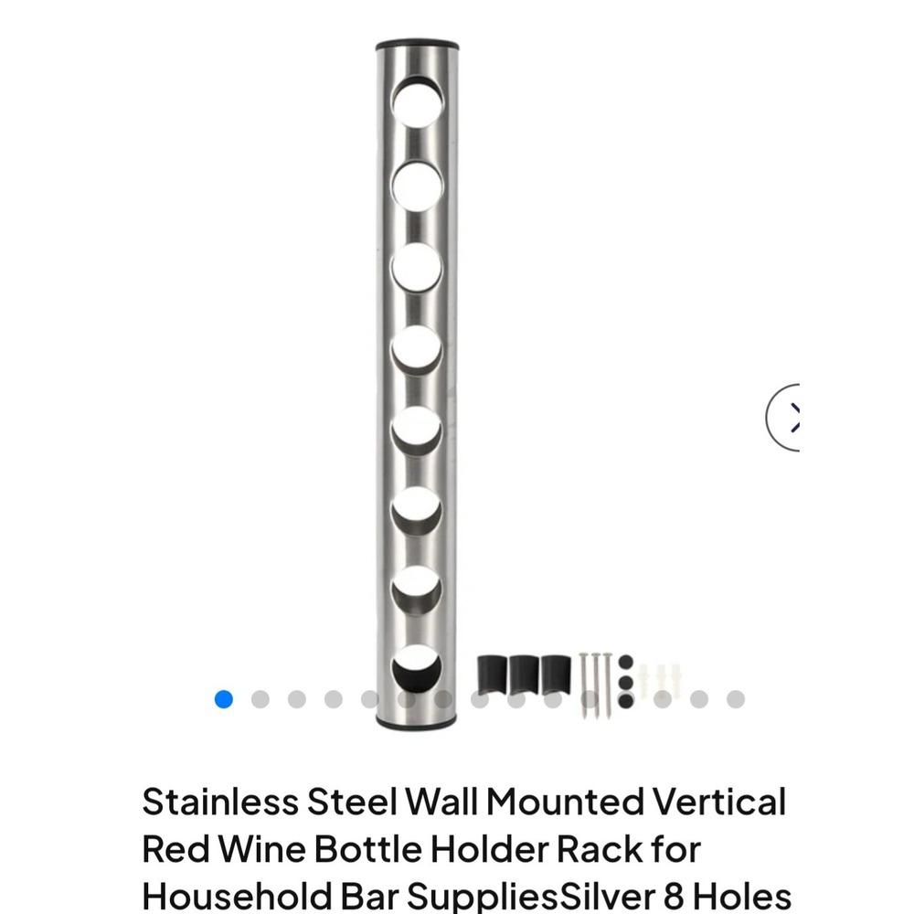 Stainless Steel Wall Mounted Vertical Wine Bottle Holder Rack 8 Holes Silver